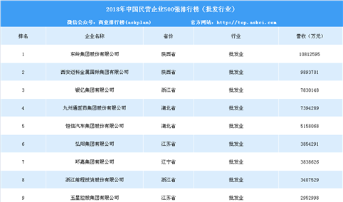 2018年中国民营企业500强排行榜（批发行业）