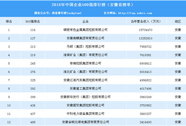 2018年中国企业500强排行榜（安徽省榜单）