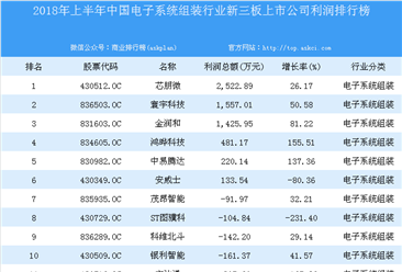 2018年上半年中国电子系统组装行业新三板上市公司利润排行榜
