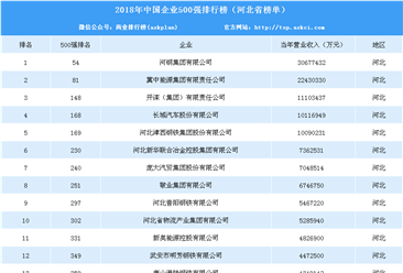2018年中国企业500强榜单河北省上榜情况：河钢集团第一（附排名）