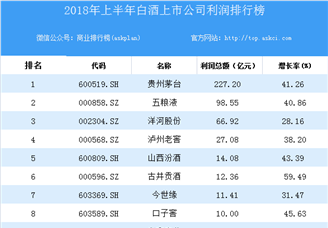 2018上半年中国白酒上市公司利润排行榜