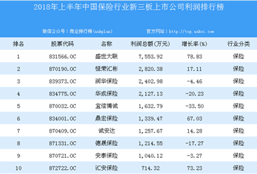 2018年上半年中国保险行业新三板上市公司利润排行榜