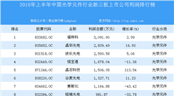 2018年上半年中國光學元件行業新三板上市公司利潤排行榜