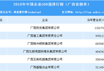 2018年中国企业500强排行榜（广西省榜单）