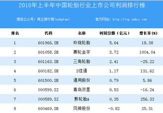 2018上半年中国轮胎行业上市公司利润排行榜