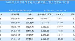 2018年上半年中国水电行业新三板上市公司营收排行榜