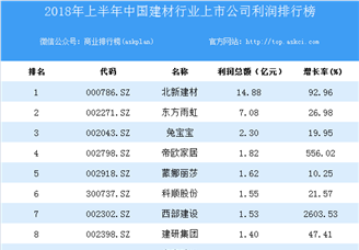 2018上半年中国建材行业上市公司利润排行榜