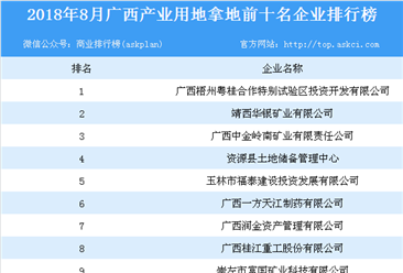 2018年8月广西产业用地拿地前10名企业排行榜