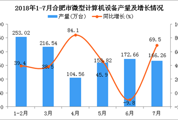2018年1-7月合肥市微型计算机设备产量及增长情况分析：同比增长38.5%