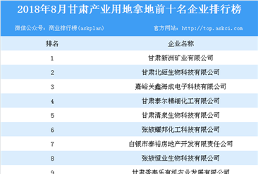 2018年8月甘肃产业用地拿地前10名企业排行榜