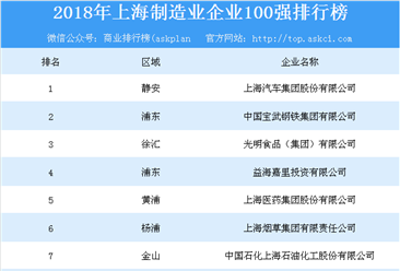 2018年上海制造业企业100强排行榜