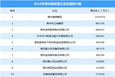 2018贵州省民营企业百强榜单发布：通源集团/宏立城集团/信邦制药前三（附排名）