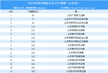 2018年度中国综合实力千强镇排行榜：山东省有哪些镇入围？（附排名）