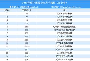 2018年度中国综合实力千强镇排行榜（辽宁省榜单）