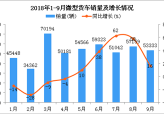 2018年1-9月微型货车销量为478494辆 同比增长9.86%