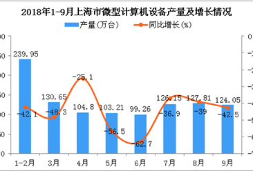 2018年9月上海市微型计算机设备产量持续下降 同比下降42.5%