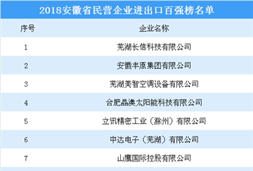 2018年安徽省民营企业进出口百强名单（附全名单）