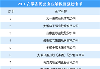 2018年安徽省民营企业纳税百强榜名单出炉（附完整榜单）