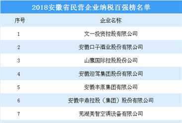 2018年安徽省民营企业纳税百强榜名单出炉（附完整榜单）