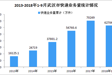 2018年1-9月武汉市快递行业数据分析：业务量同比增长28.54%