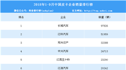 2018年1-9月中國皮卡企業銷量排行榜（TOP10）