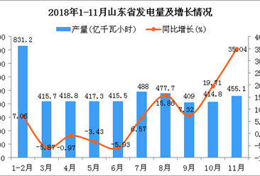 2018年1-11月山东省发电量同比增长6.6%