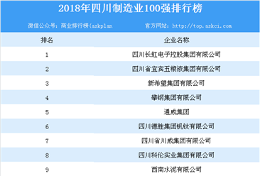 2018年四川制造業100強榜單出爐：長虹電子占據榜首（附榜單）