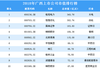 2018年广西上市公司市值排行榜