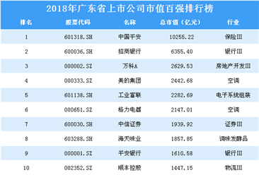 2018年广东省上市公司市值百强排行榜