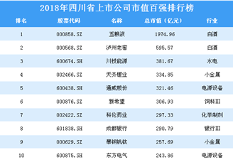2018年四川省上市公司市值百强排行榜