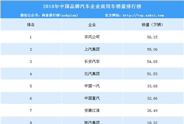 2018年中国品牌汽车企业商用车销量排行榜