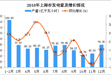 2018年上海市发电量为819.45亿千瓦小时 同比下降1.7%