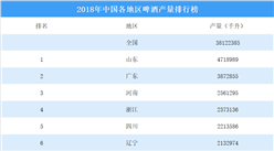 2018年中国各地区啤酒产量排行榜