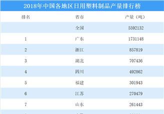 2018年中国各地区日用护具制品产量排行榜