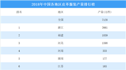 2018年中国各地区皮革服装产量排行榜