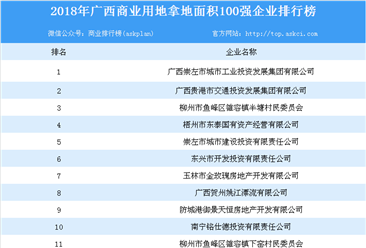 商业地产情报：2018年广西商业用地拿地面积100强企业排行榜