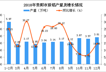2018年贵阳市原铝产量为38.36万吨 同比增长19.66%