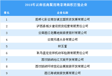 商业地产招商情报：2018年云南省商服用地拿地面积百强企业排行榜