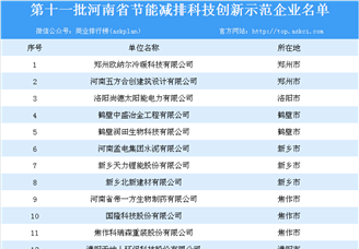 河南省第十一批节能减排科技创新示范企业名单出炉：共43家企业上榜