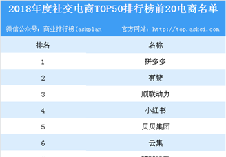 2018年度社交电商TOP50榜单出炉：拼多多位列榜首