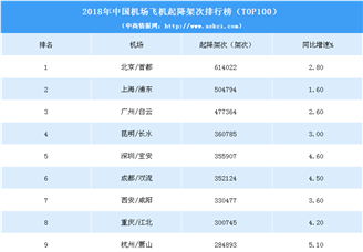 2018年中国机场飞机起降架次排行榜（TOP100）