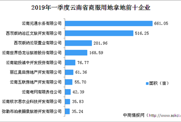 商业地产招商情报：2019年一季度云南省商服用地拿地企业20强排行榜