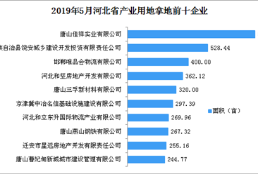 產業地產投資情報:2019年5月河北省產業用地拿地企業100強排行榜