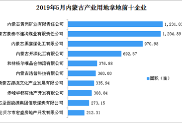 产业地产投资情报:2019年5月内蒙古产业用地拿地企业100强排行榜