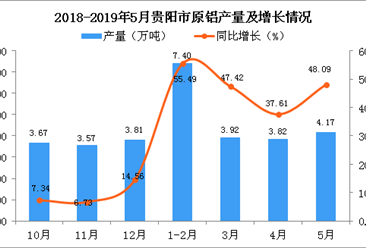 2019年5月贵阳市原铝产量及增长情况分析
