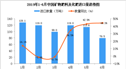 2019年6月中国矿物肥料及化肥进口量为79.5万吨 同比增长44.3%