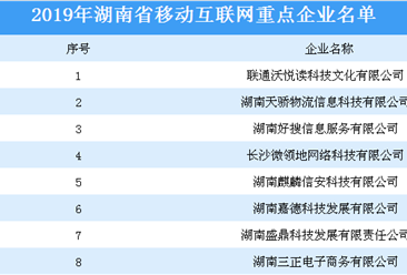 2019年湖南省移动互联网重点企业名单公布：联通沃悦读科技文化有限公司等上榜