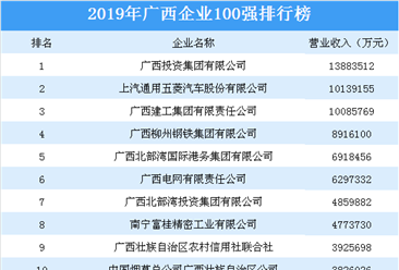 2019年广西企业100强榜单出炉：广西投资集团位居榜首（附榜单）