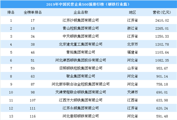2019年中国民营企业500强排行榜（钢铁行业篇）