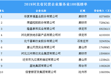 2019年河北省民营企业服务业100强榜单